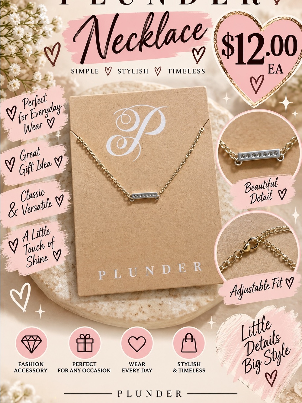 Plunder Gold Chain Necklace with Silver Bar Accent